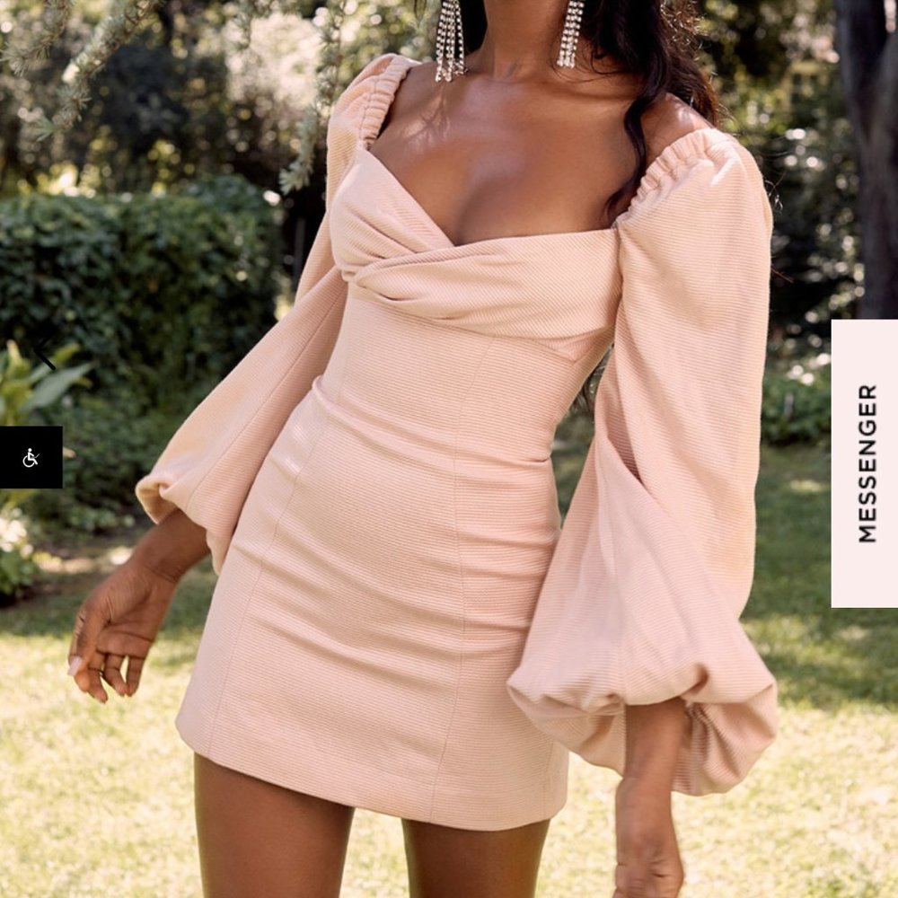 worn ONCE! - House of CB Aliyah Blush Damask Balloon Sleeve Dress - L+